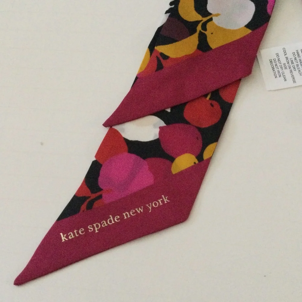 kate spade ♠️ Floral Print Silk Scarf with Red, Pink, Yellow and White Accents